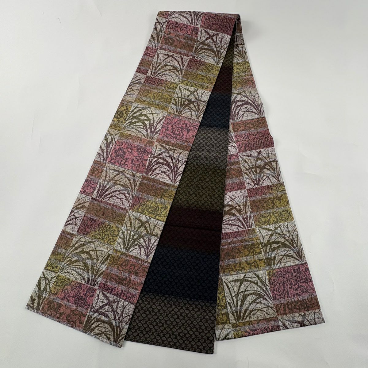 【美品】 袋帶 秀品級 大和 葉 市松樹 金金箔 金絲 鶯色 全通 純蠶絲