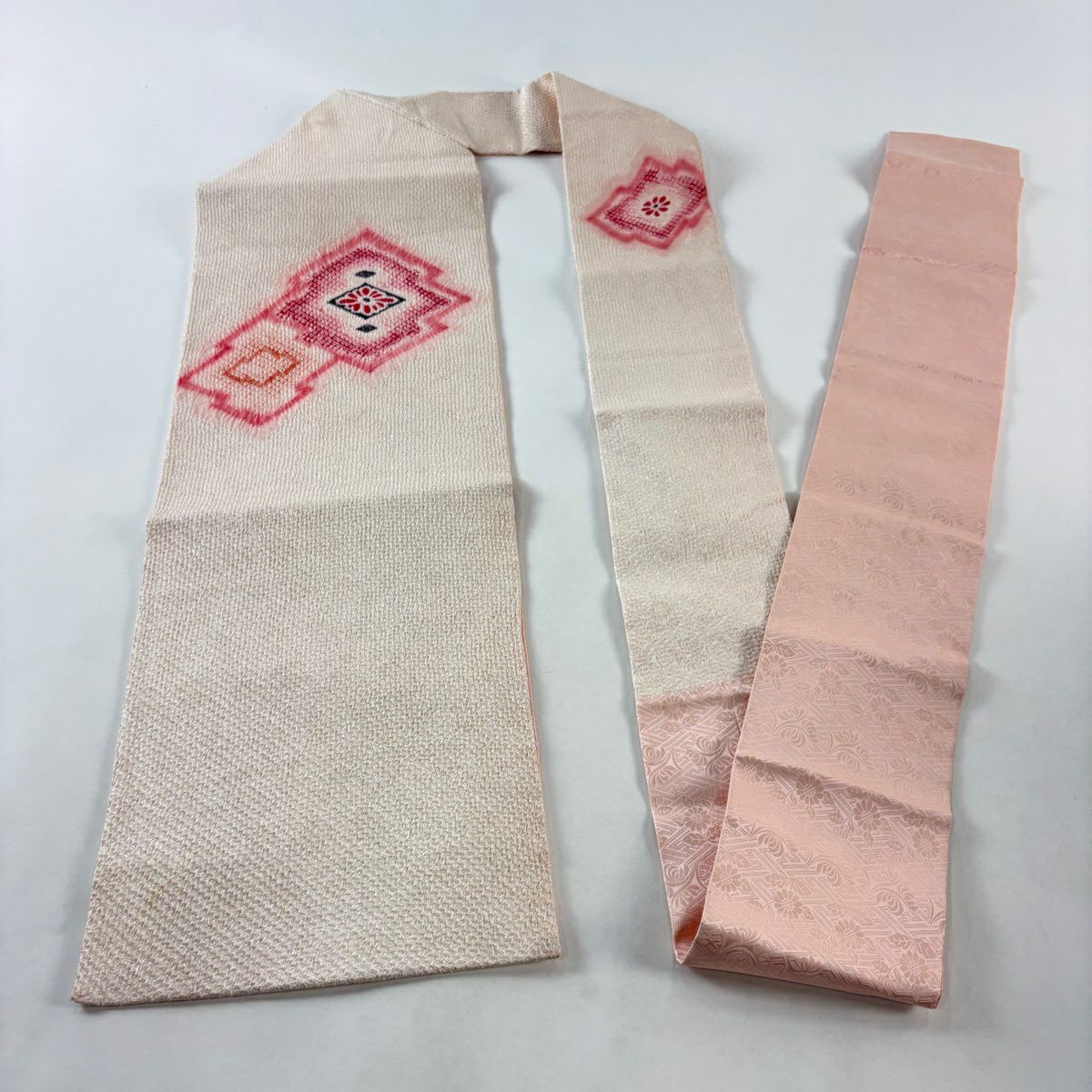 名古屋帶 秀品級 松樹皮菱 花 絞染 淺粉色 純蠶絲