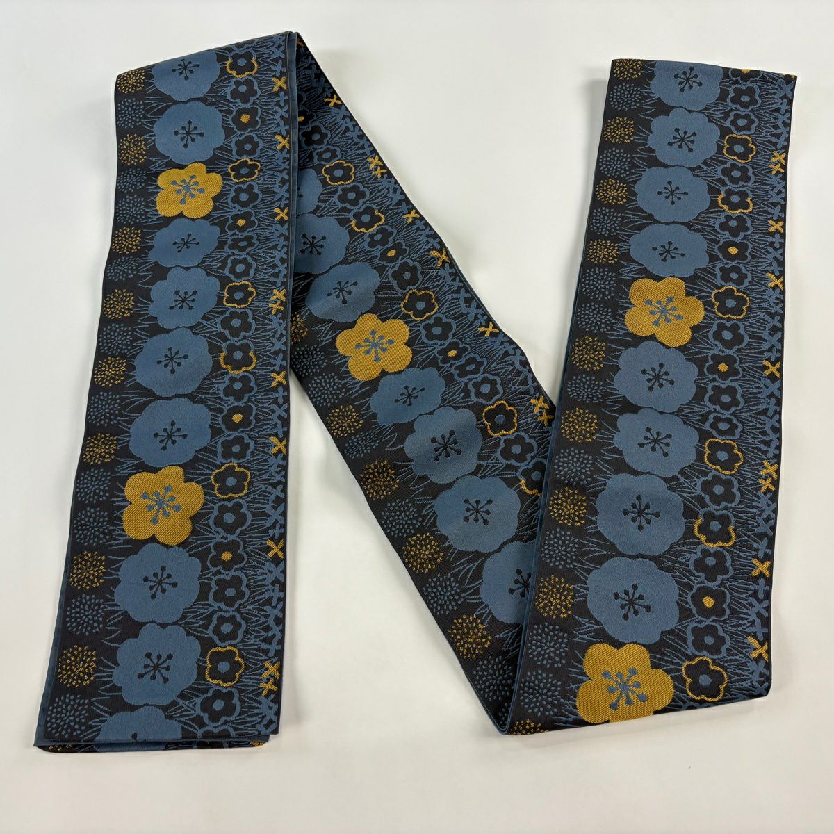 【美品】半幅帶 優品級 梅花 灰 化纖