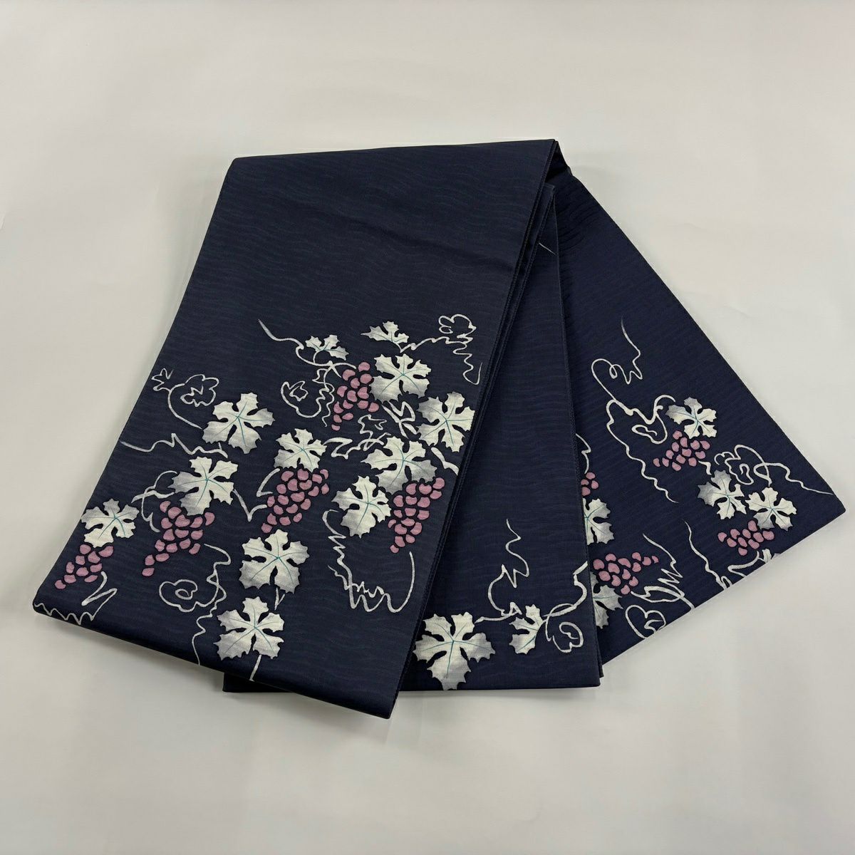 袋帶 名品級 夏帶 絽 葡萄 深藍色 大鼓圖案 純蠶絲