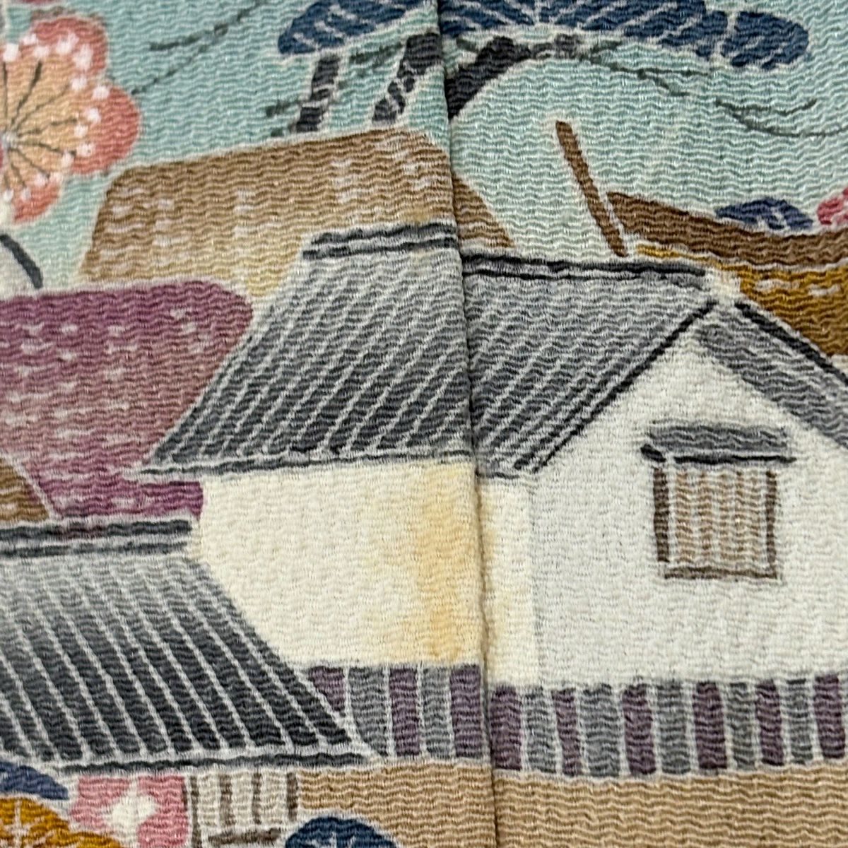 訪問服 身長164.5cm 袖長68.5cm L 雙層 精染居 上野街子 落款あり 矢橋帰帆 松樹竹子梅花 染分 縮緬 水色 純蠶絲 名品級