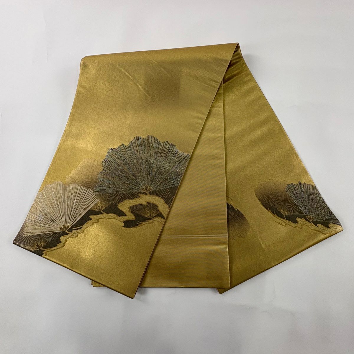 【美品】 袋帶 秀品級 松樹 金金箔 金色 大鼓圖案 純蠶絲