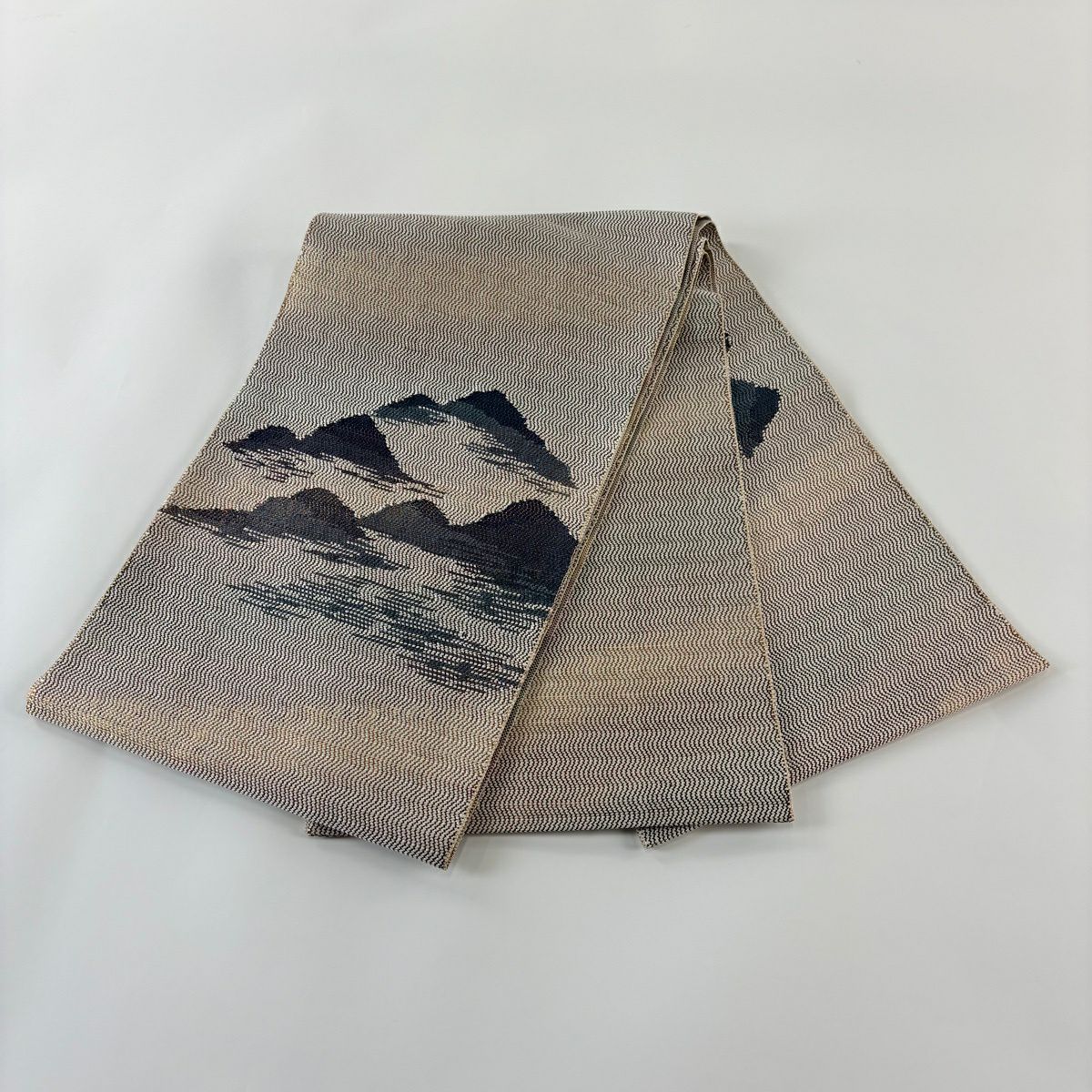 【美品】 袋帶 秀品級 山並金金箔 薄茶 純蠶絲