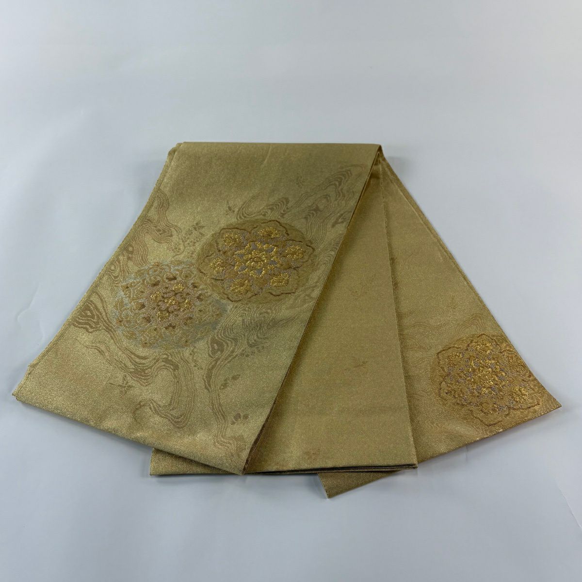 【美品】 袋帶 秀品級 華紋 金絲 金金箔 金色 大鼓圖案 純蠶絲