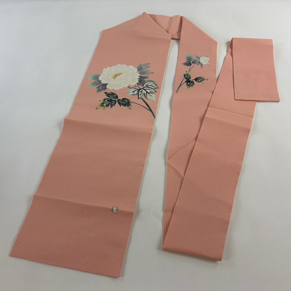 【美品】 名古屋帶 逸品級 人間國寶 羽田登喜男 落款あり 牡丹 絞織 粉紅 純蠶絲