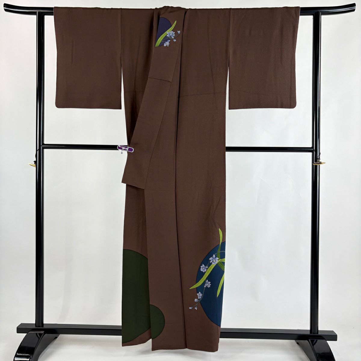 付下 身長157.5cm 袖長63.5cm S 雙層 辻村ジュサブロー 落款あり 草花紋紋 焦茶 純蠶絲 逸品級