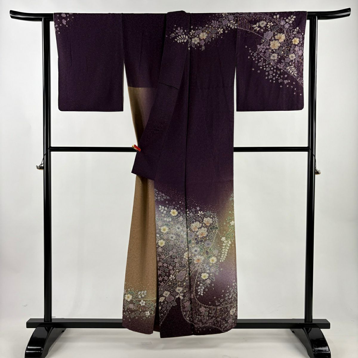 【美品】訪問服 身長156cm 袖長66cm M 雙層 吉乃一廉 落款あり 辻花染 銀通 金銀彩 紫 純蠶絲 逸品級