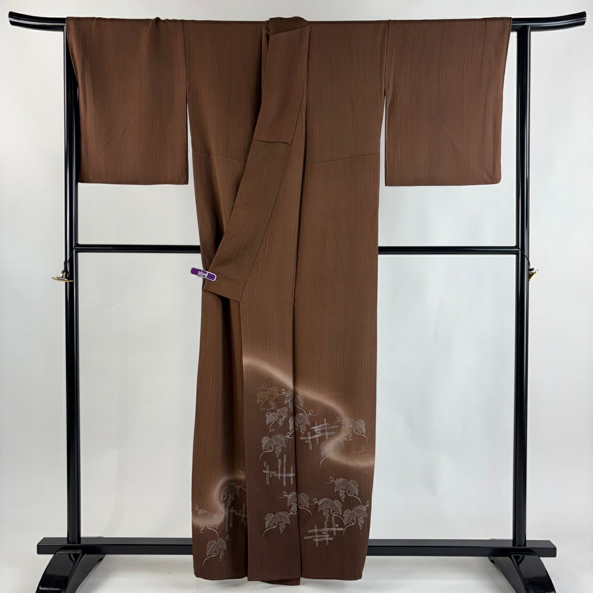 付下 身長157cm 袖長66.5cm M 雙層 藤林德扇子 落款 葡萄 霞 金銀彩 漸層 茶 純蠶絲 逸品級