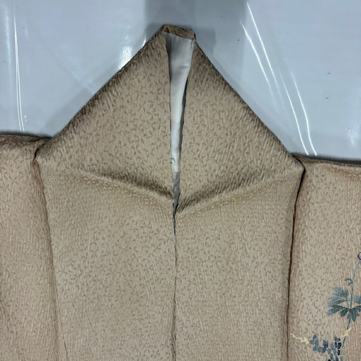 【美品】 付下 身長158cm 袖長65cm M 雙層 草花紋紋 霞 漸層 淺茶 純蠶絲 優品級