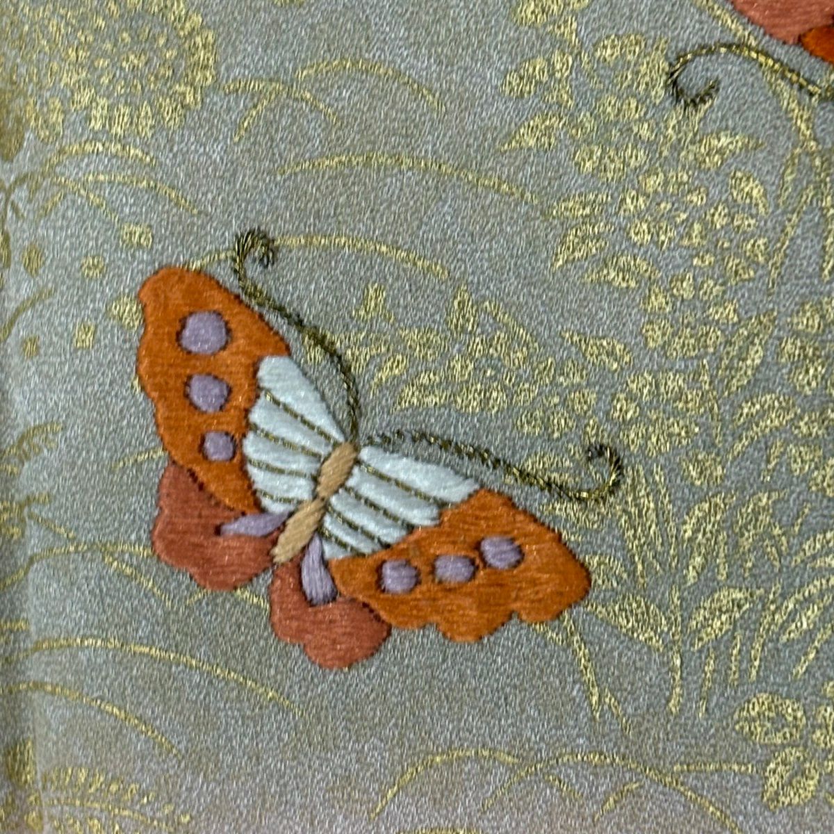 訪問服 身長164cm 袖長67cm M 雙層 蝶 枝花刺繡 金彩裝飾 粉紅 純蠶絲 秀品級