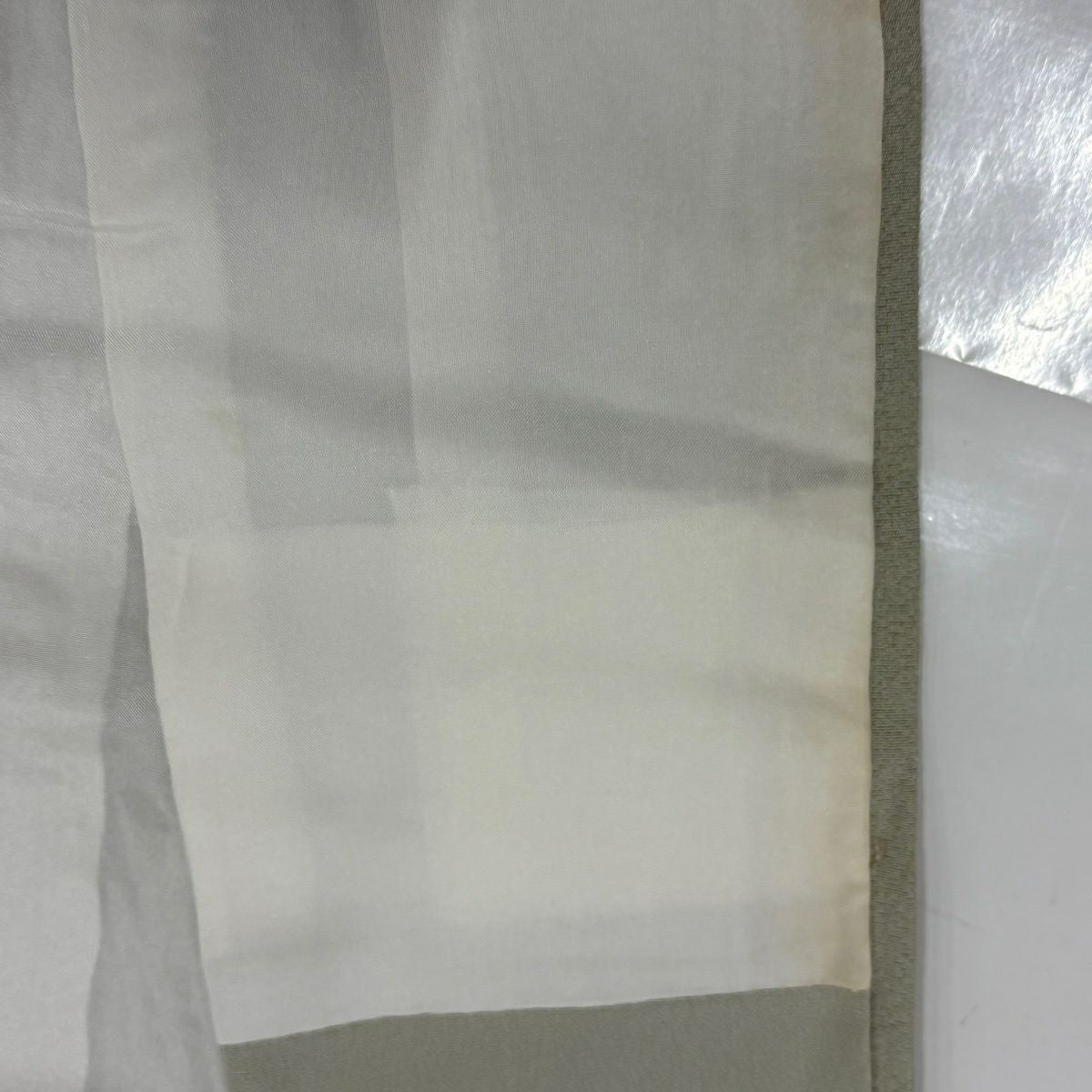 色留袖禮服 身長159.5cm 袖長65cm M 雙層 雪輪 仙鶴 金絲 金銀彩 灰綠 純蠶絲 秀品級 一つ紋