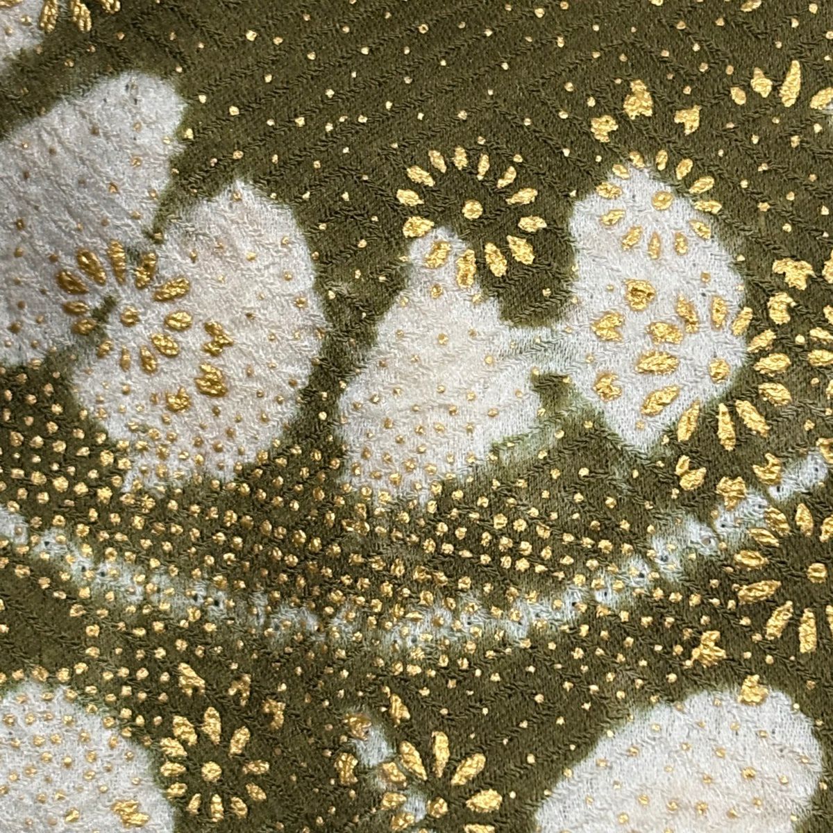 訪問服 身長169cm 袖長65cm M 雙層 草花紋紋 霞 刺繡 金彩裝飾 淡茶 純蠶絲 秀品級