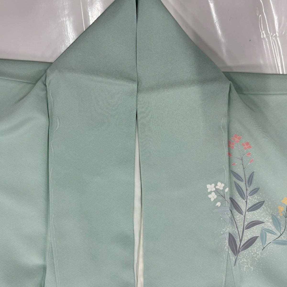【美品】 付下 身長163cm 袖長62cm S 雙層 落款 菊花 鴛鴦 金銀彩 漸層 薄綠 純蠶絲 優品級