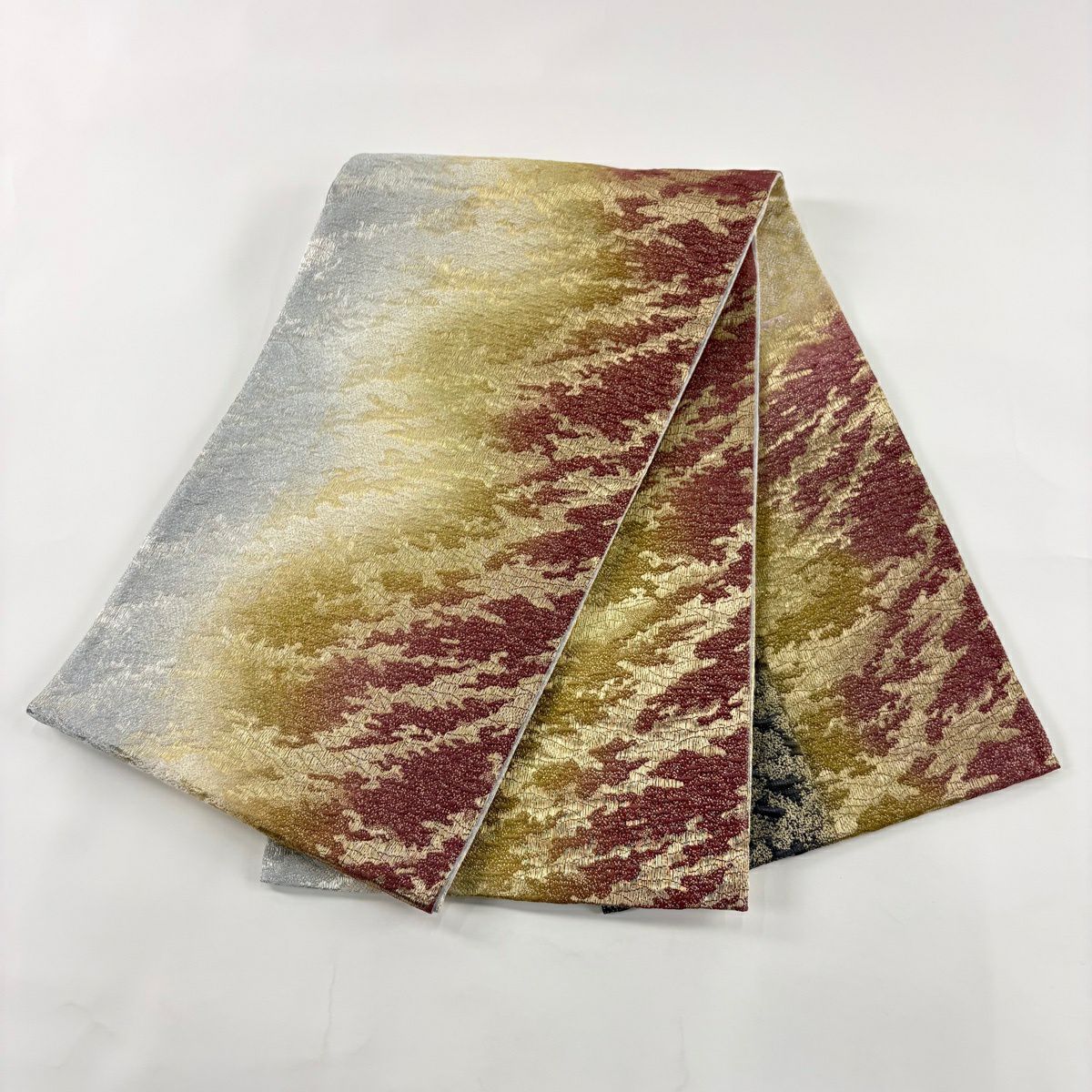 【美品】 袋帶 秀品級 手先二通 霞 金銀糸 金金箔 銀色 全通 純蠶絲