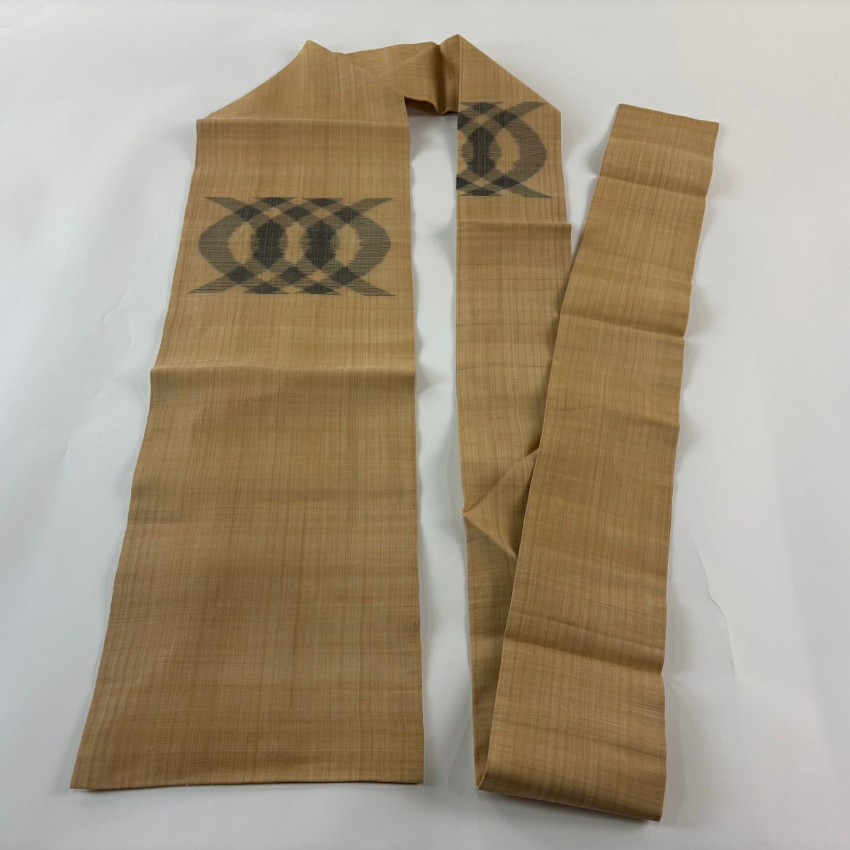 【美品】名古屋帶 逸品級 幾何學 薄黃土 茶蕉