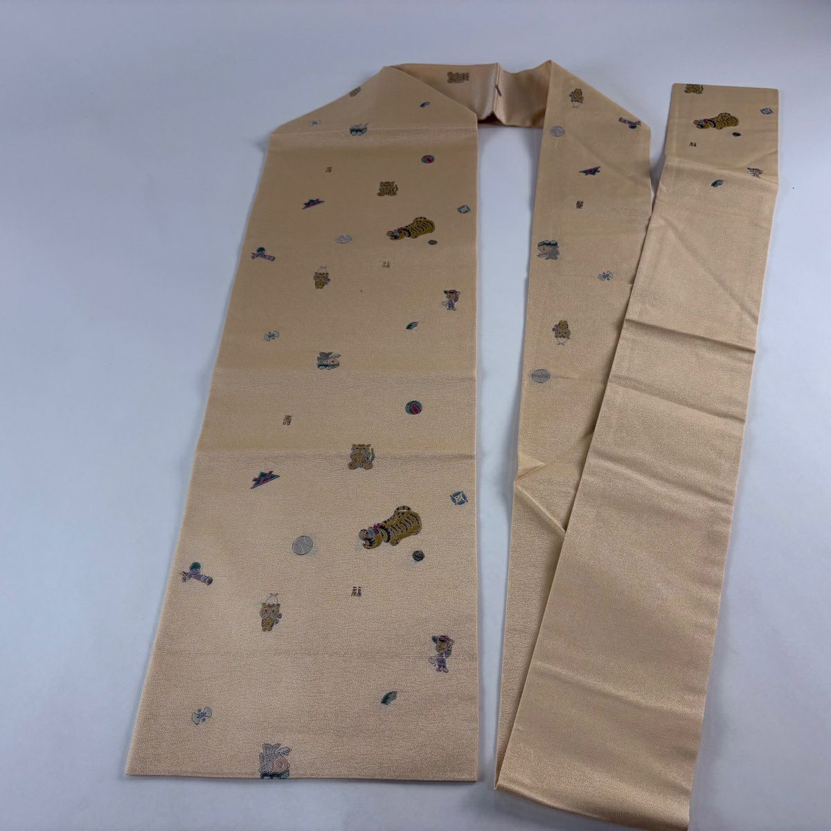 名古屋帶 名品級 玩具 寅 金金箔 米色 純蠶絲