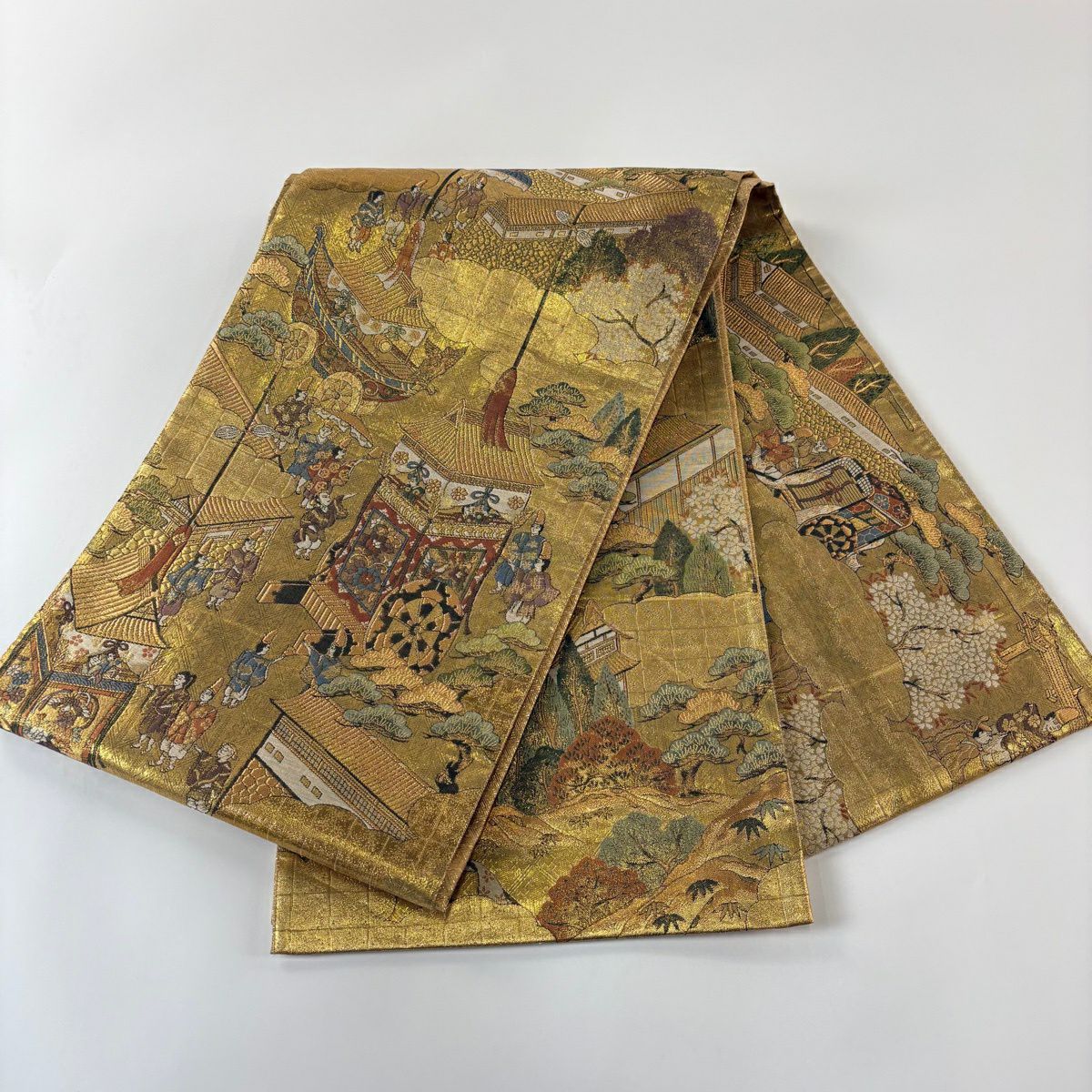 袋帶 秀品級 山鉾 人物 金金箔 金絲 金色 大鼓圖案 純蠶絲