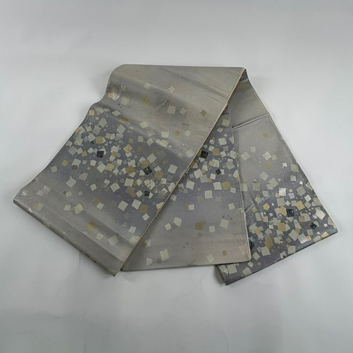 袋帶 優品級 金金箔散佈圖案 金金箔 螺鈿金金箔 青灰色 大鼓圖案 純蠶絲