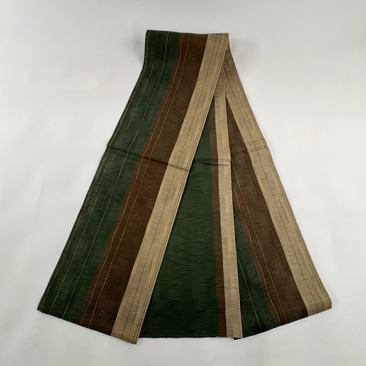 【美品】 袋帶 秀品級 縞 金絲 綠 全通 純蠶絲