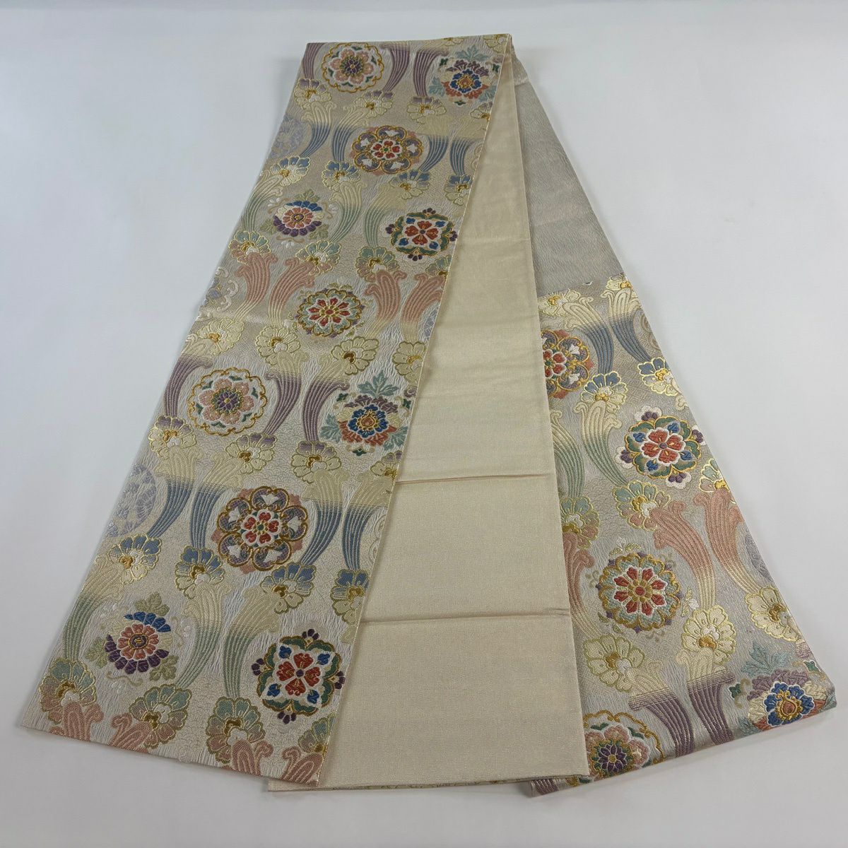 【美品】 袋帶 秀品級 證明書齊全 華紋 草花紋 金絲 唐織 金色 六通 純蠶絲