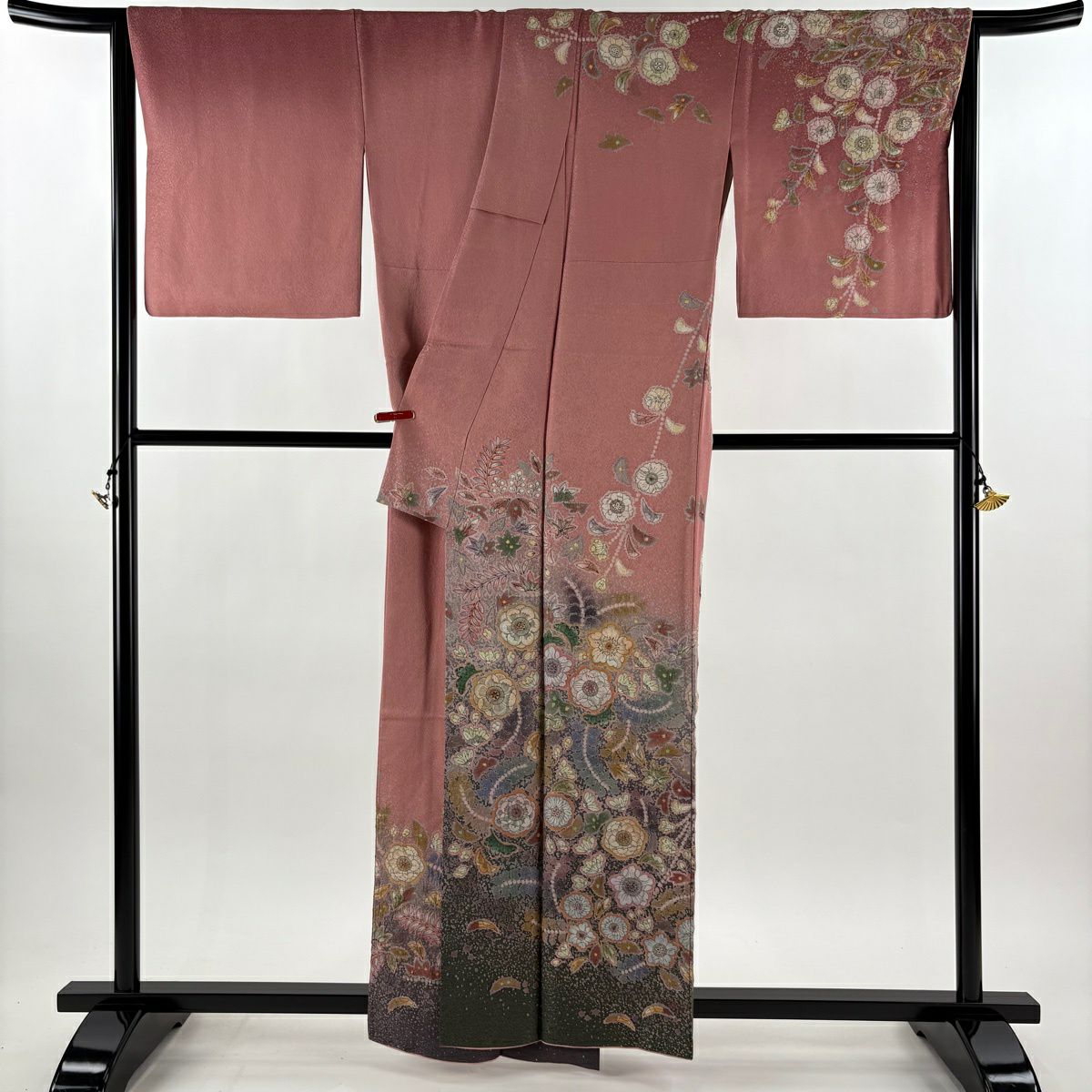【美品】訪問服 身長160cm 袖長68cm L 雙層 吉乃一廉 有落款 辻花染 銀通し 粉紅 純蠶絲 逸品級