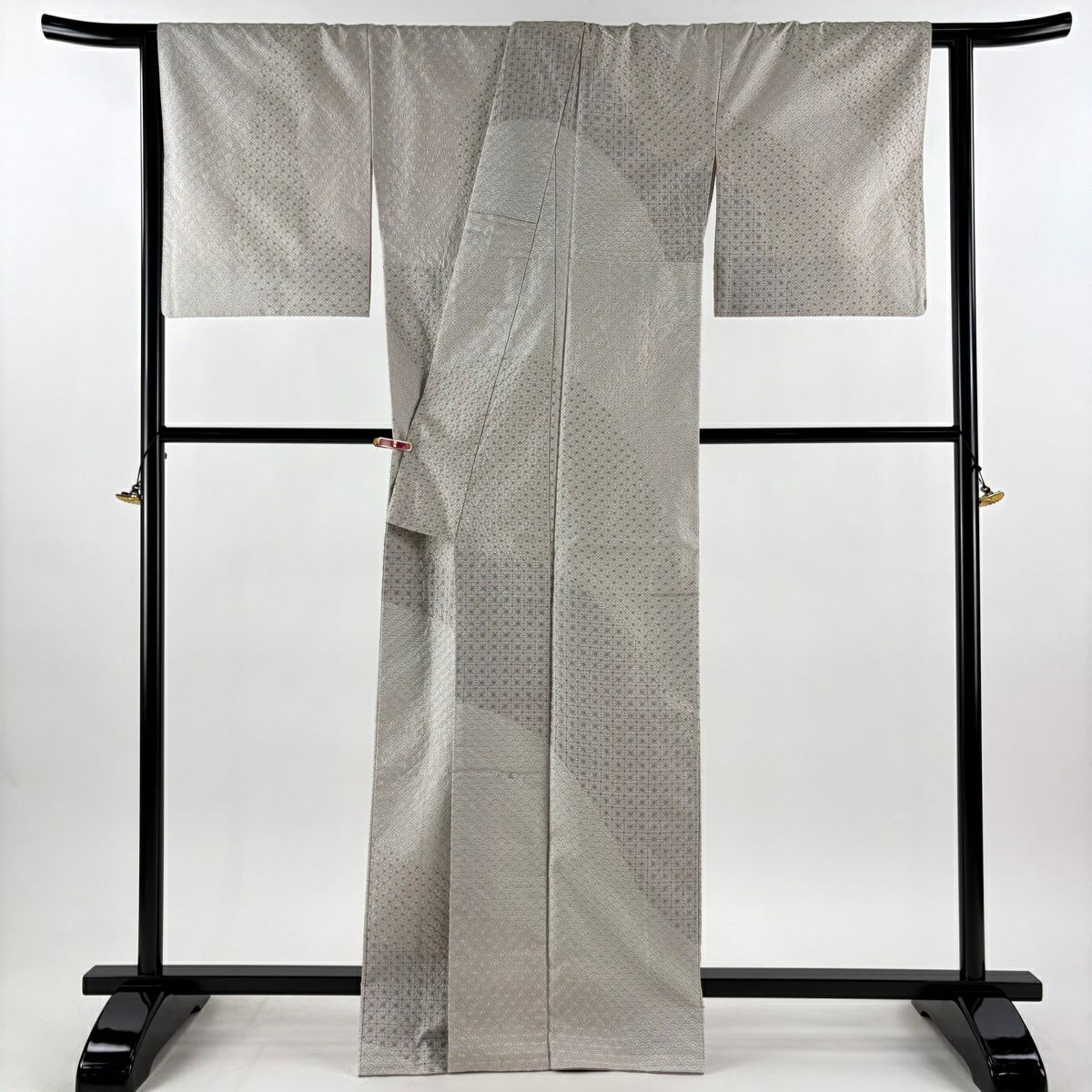 訪問服 身長165cm 袖長65cm M 雙層 大島紬織地 證書あり 有職紋樣 刺繡 灰白 純蠶絲 逸品級