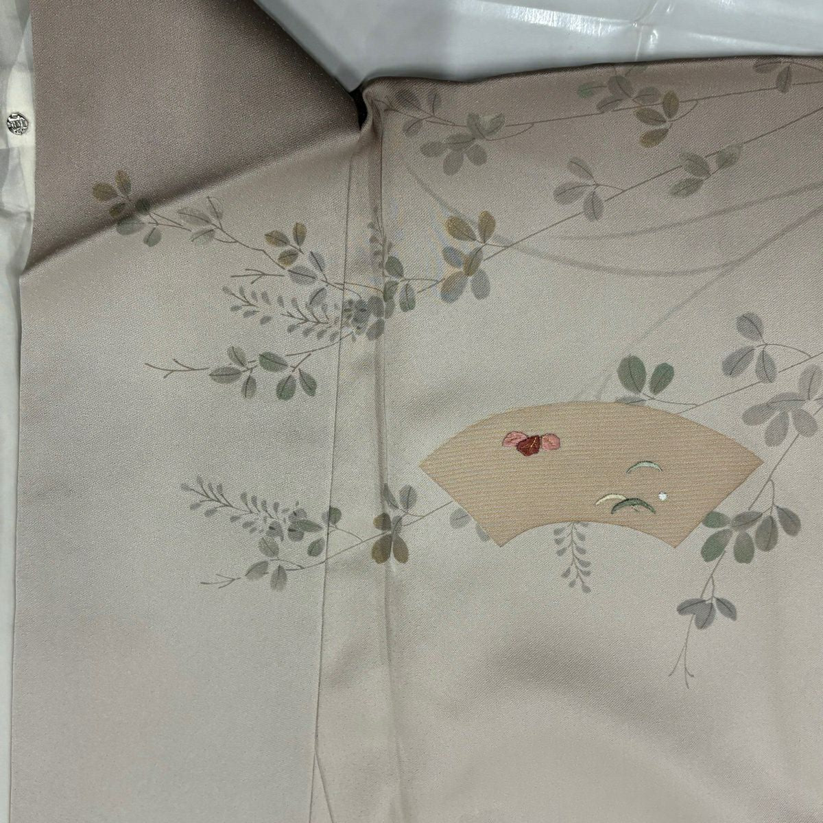 訪問服 身長160cm 袖長65.5cm M 雙層 扇子面 萩 刺繡 金糸 薄小豆 純蠶絲 秀品級