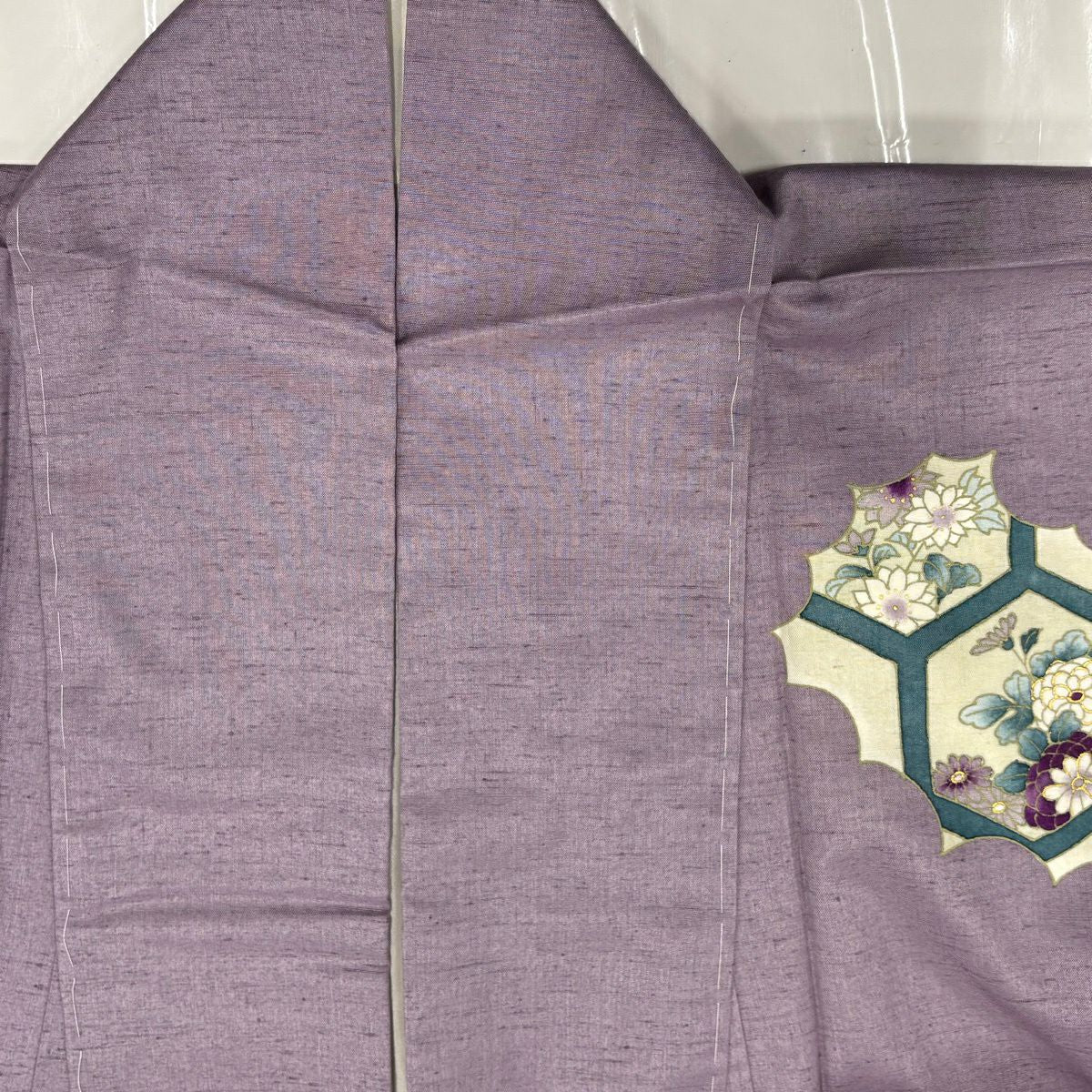 【美品】 付下 身長163.5cm 袖長66.5cm M 雙層 紬織織 龜甲 草花紋 金銀彩 漸層 紫 純蠶絲 優品級