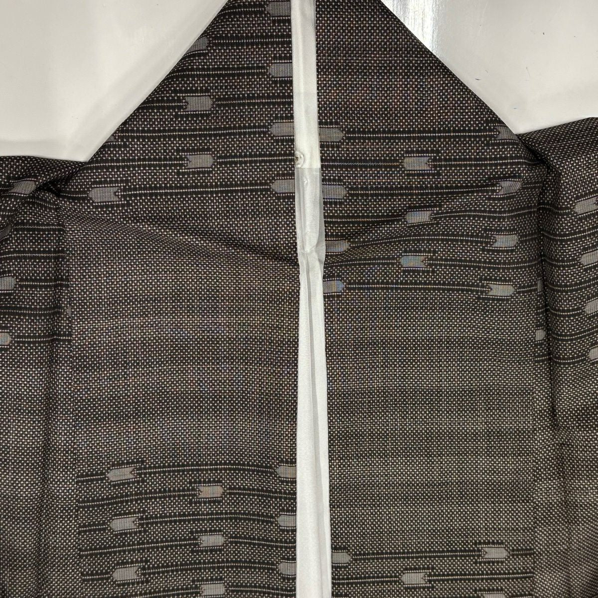 【美品】 紬織 身長156cm 袖長63cm S 雙層 矢羽根 縞 焦茶 純蠶絲 秀品級