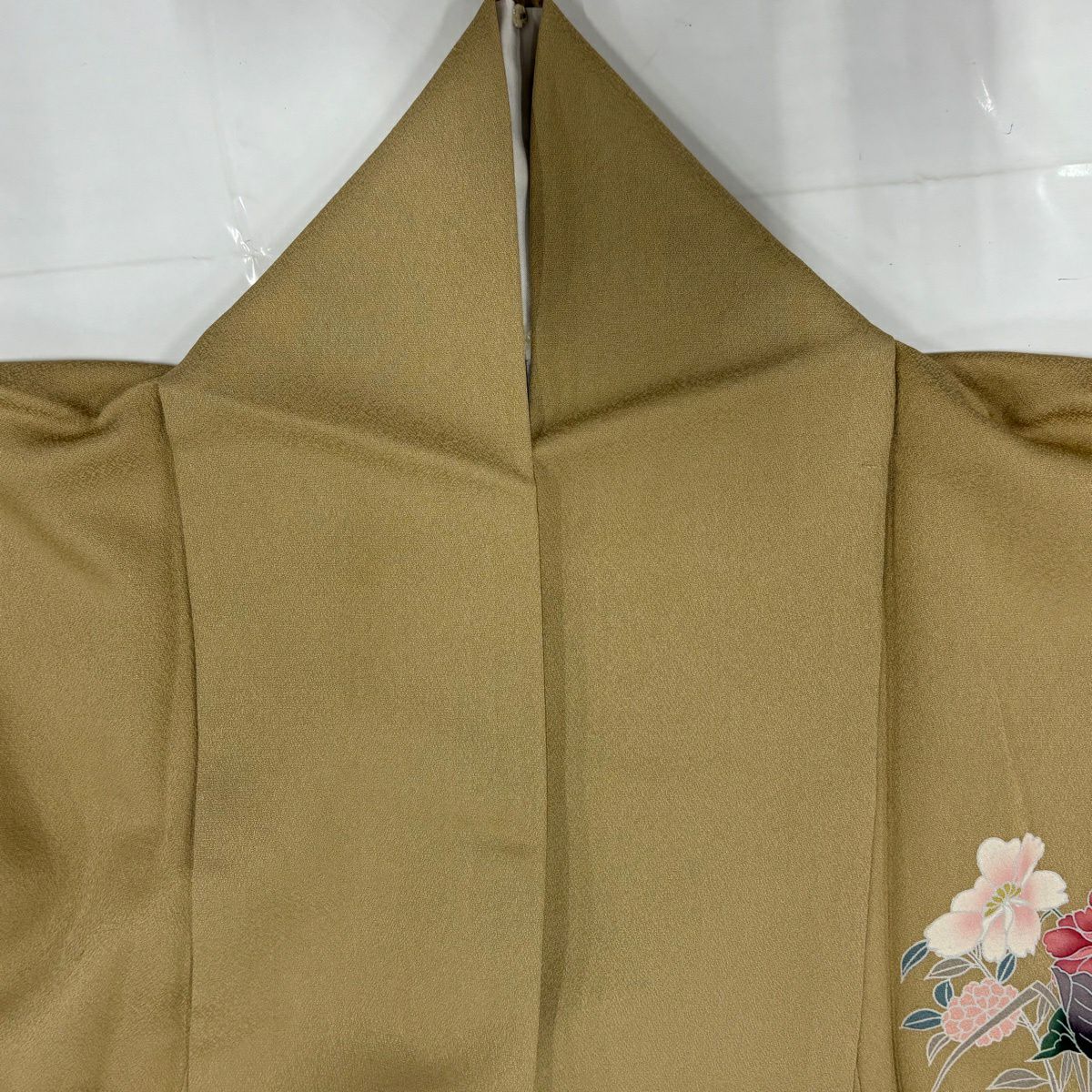 訪問服 身長156cm 袖長66cm M 雙層 草花紋紋 櫻花 漸層 淺茶 純蠶絲 優品級