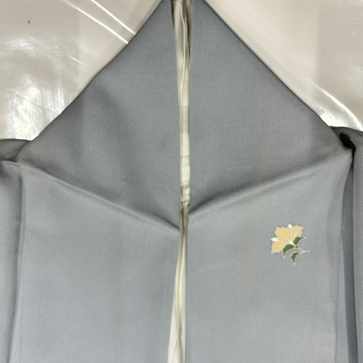 付下 身長152.5cm 袖長64cm M 雙層 草花紋紋 漸層 青灰 純蠶絲 優品級