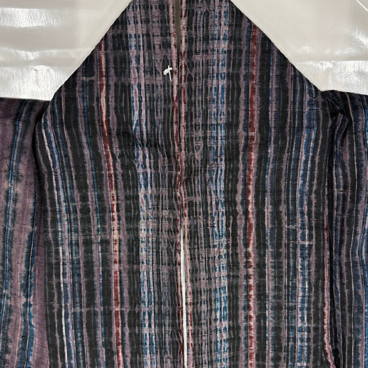 【美品】 小紋 身長153cm 袖長61cm S 雙層 紬織織 縱條 紫 純蠶絲 秀品級