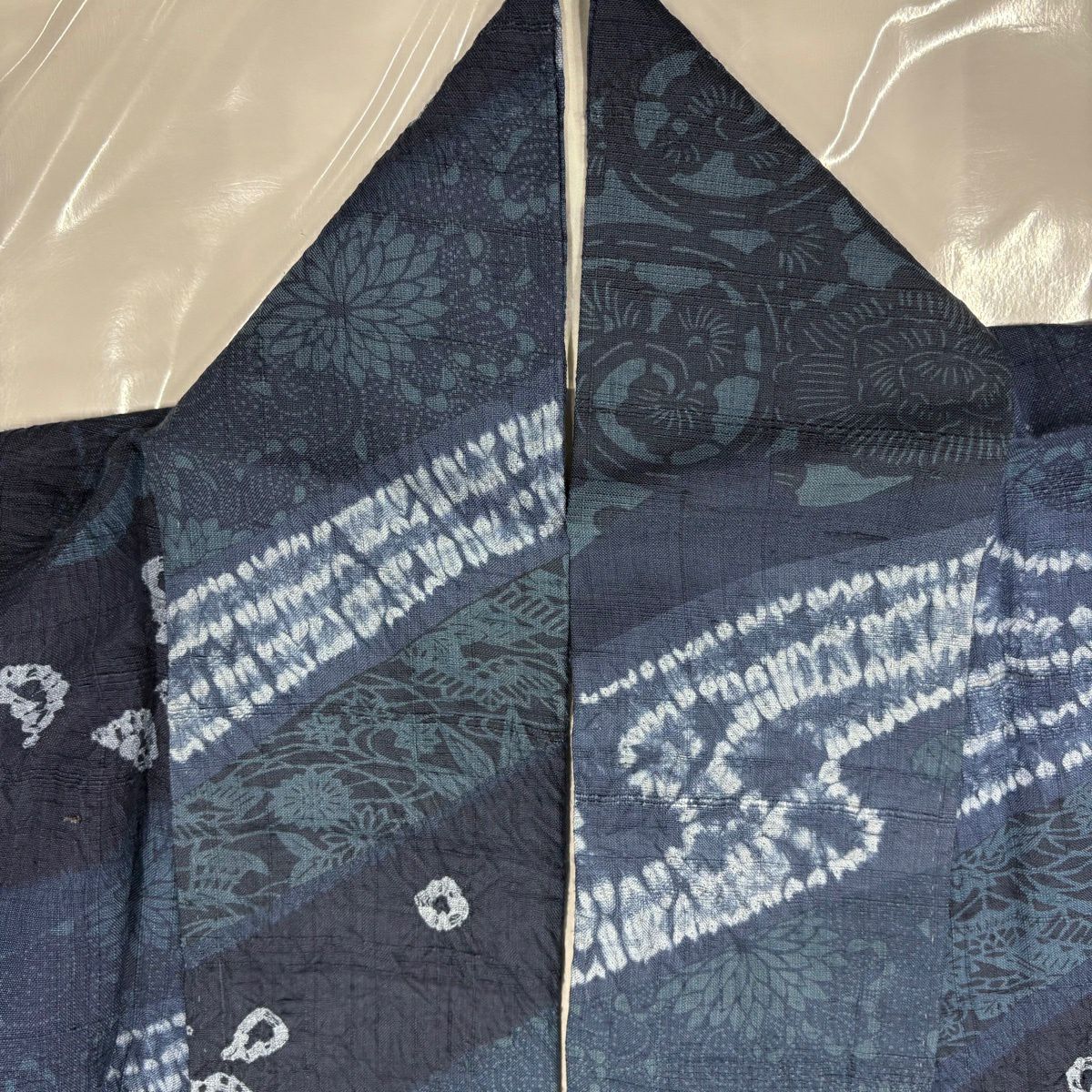 【美品】 小紋 身長159cm 袖長61.5cm S 雙層 紬織織 流水 草花紋紋 絞染 藍色 純蠶絲 秀品級