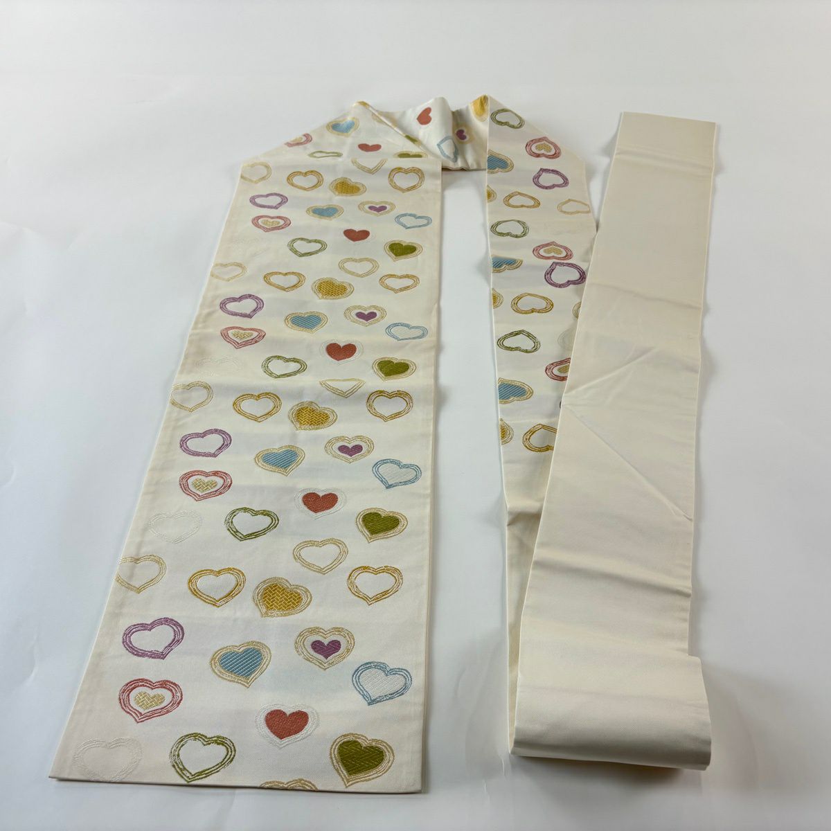 名古屋帶 逸品級 心形刺繡 奶油色 純蠶絲
