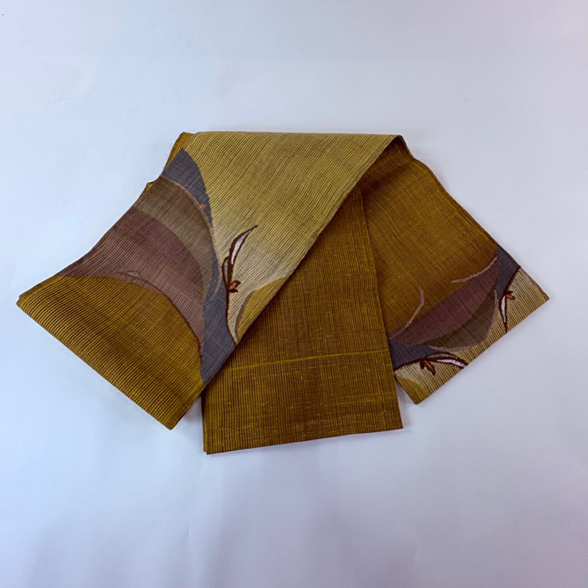 【美品】 袋帶 秀品級 蕾 幾何圖案 金金箔 黃土色 大鼓圖案 純蠶絲