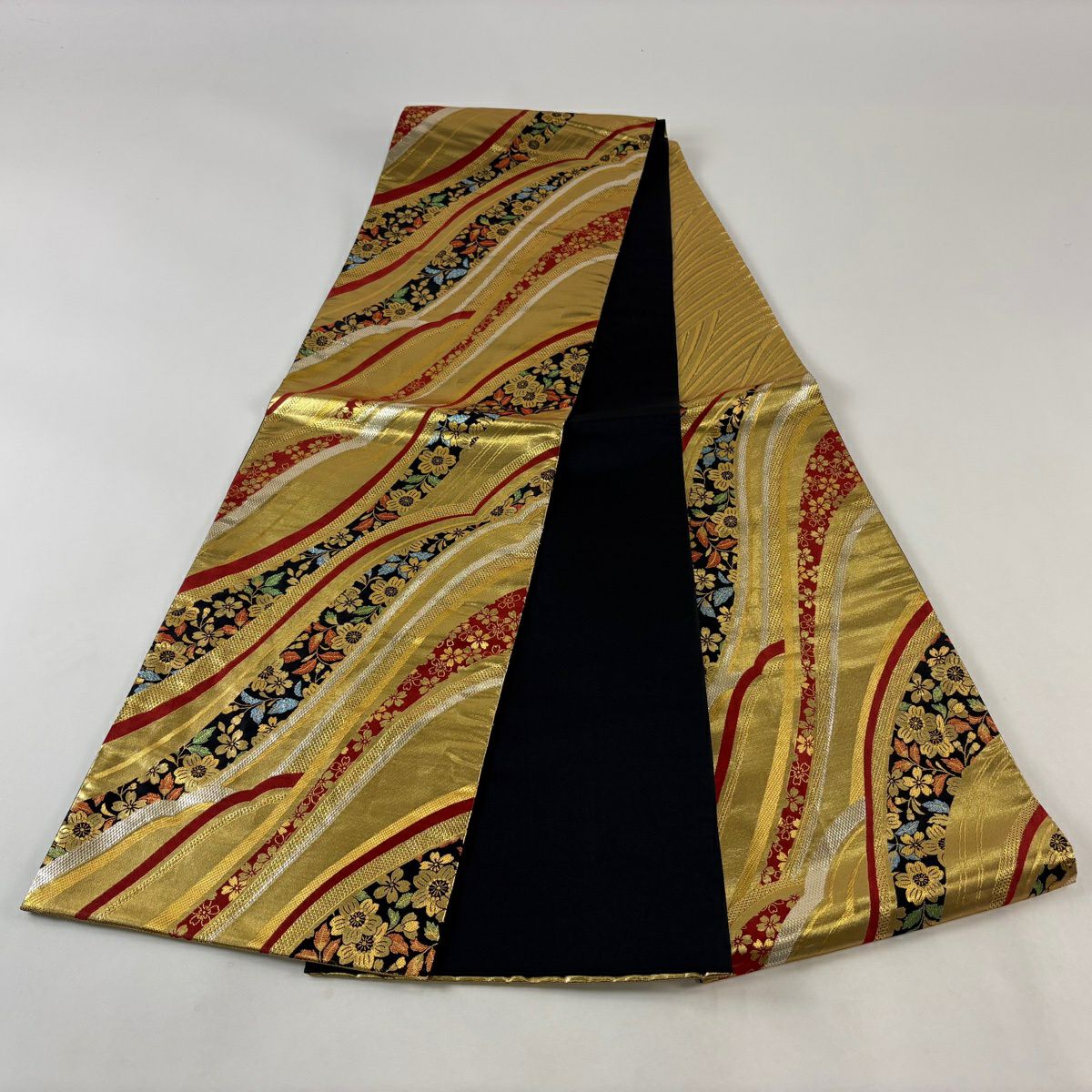 袋帶 秀品級 振袖禮服禮服用 櫻花 幾何學 金絲 金金箔 金色 六通 純蠶絲
