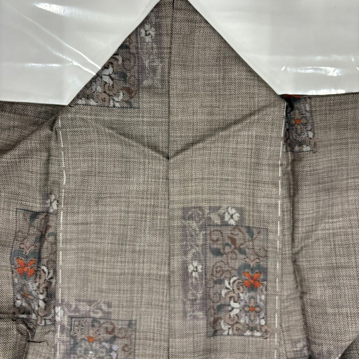 【美品】 紬織 身長158.5cm 袖長61.5cm S 雙層 草花紋紋 幾何圖案 灰茶 純蠶絲 秀品級