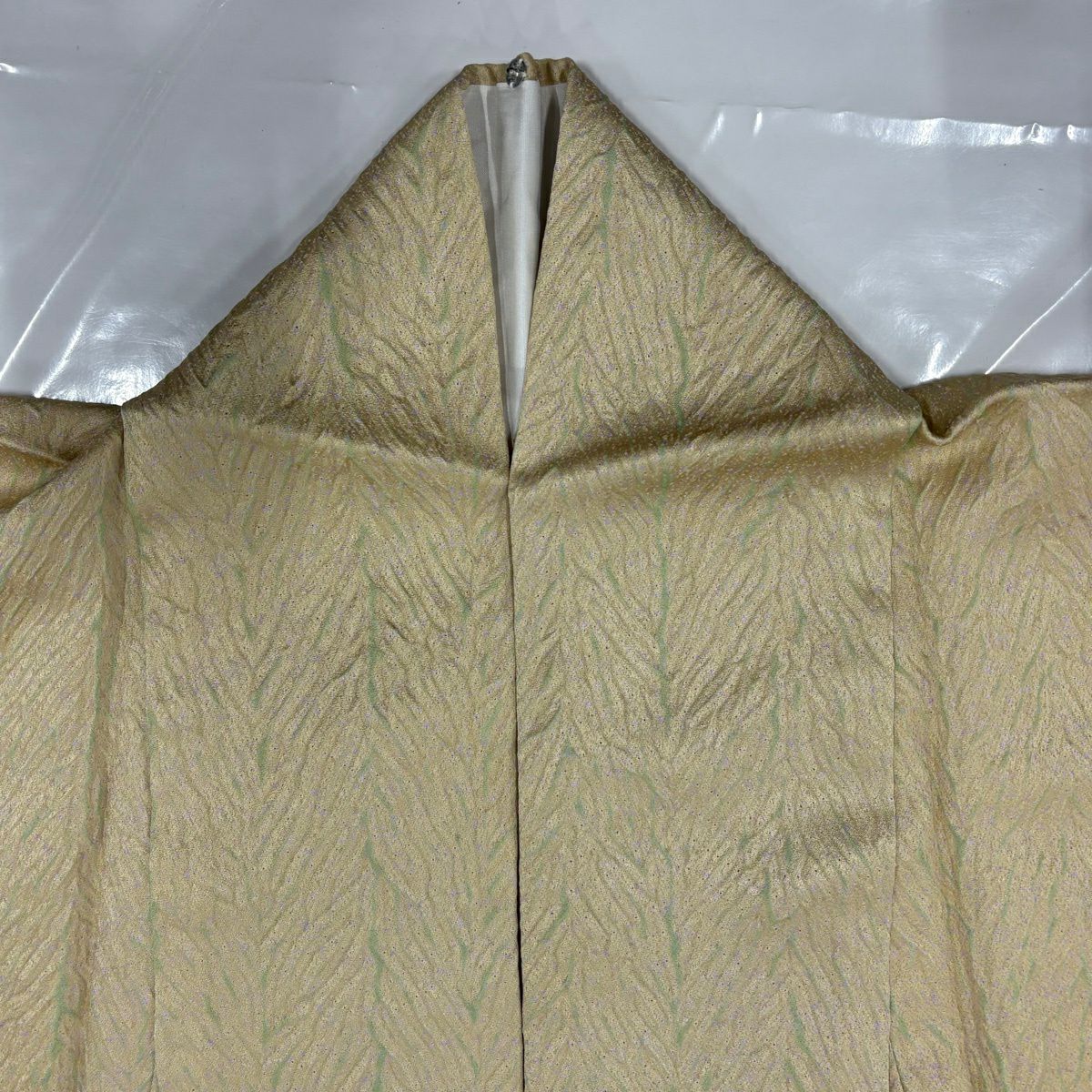 【美品】 付下 身長160cm 袖長66.5cm M 雙層 草花紋紋 絞染 漸層 米色 純蠶絲 優品級