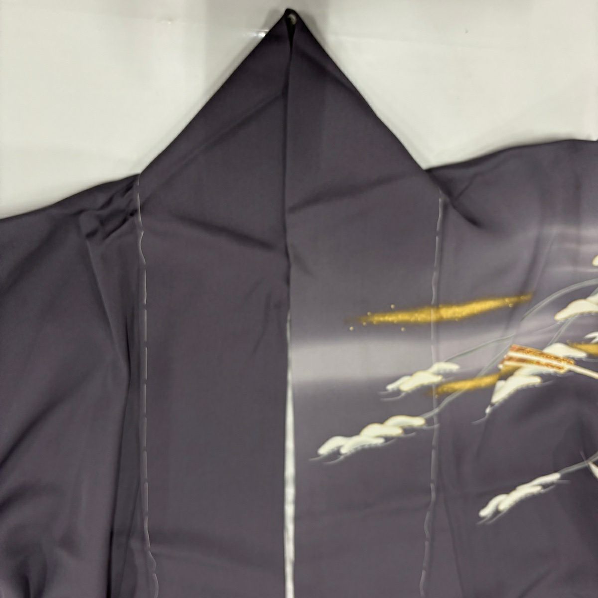 訪問服 身長153.5cm 袖長62cm S 雙層 松樹 笛 金絲 金銀彩 灰紫 純蠶絲 秀品級 一つ紋