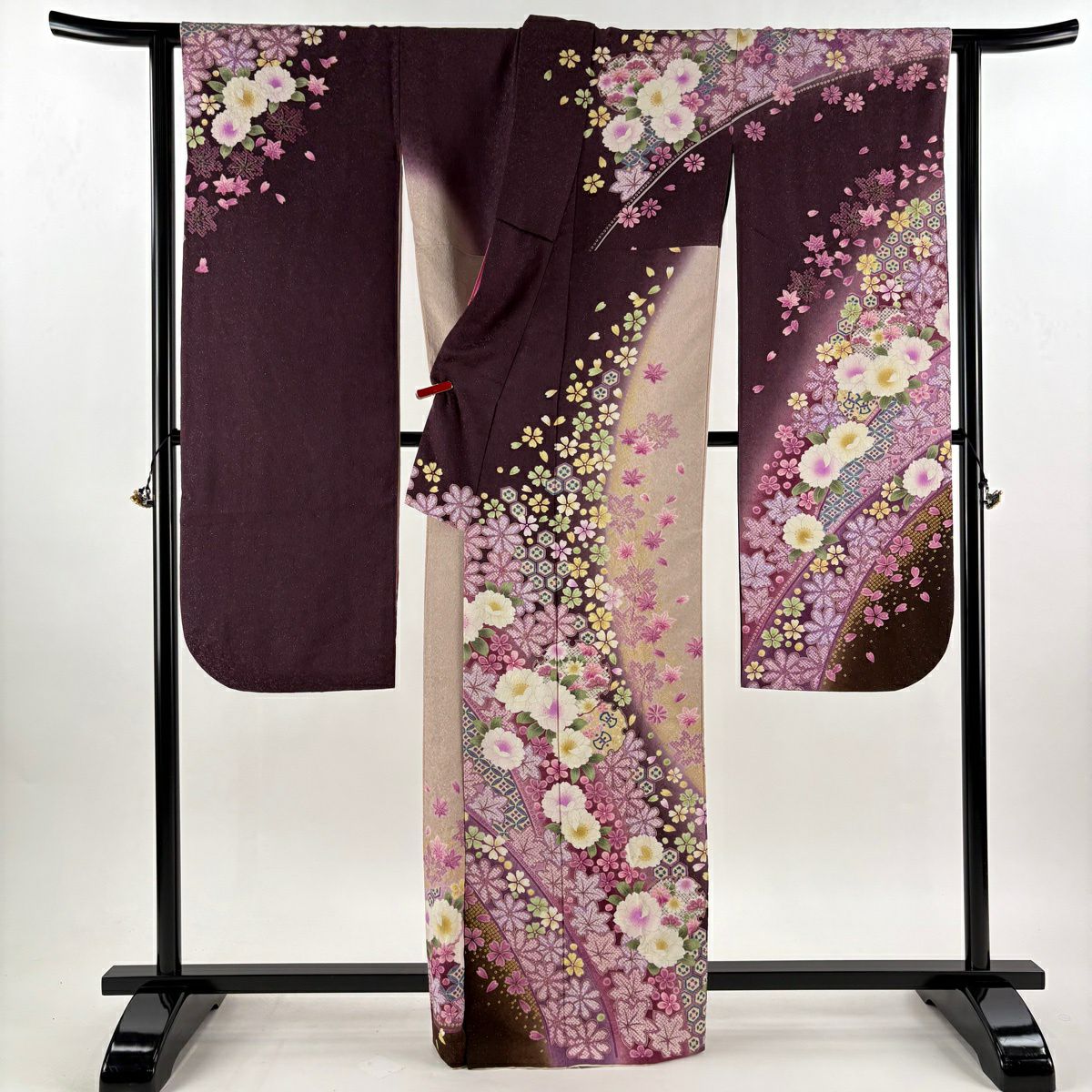 振袖禮服 身長165cm 袖長65.5cm M 雙層 樱花 有職紋樣 金銀彩 紫 純蠶絲 逸品級