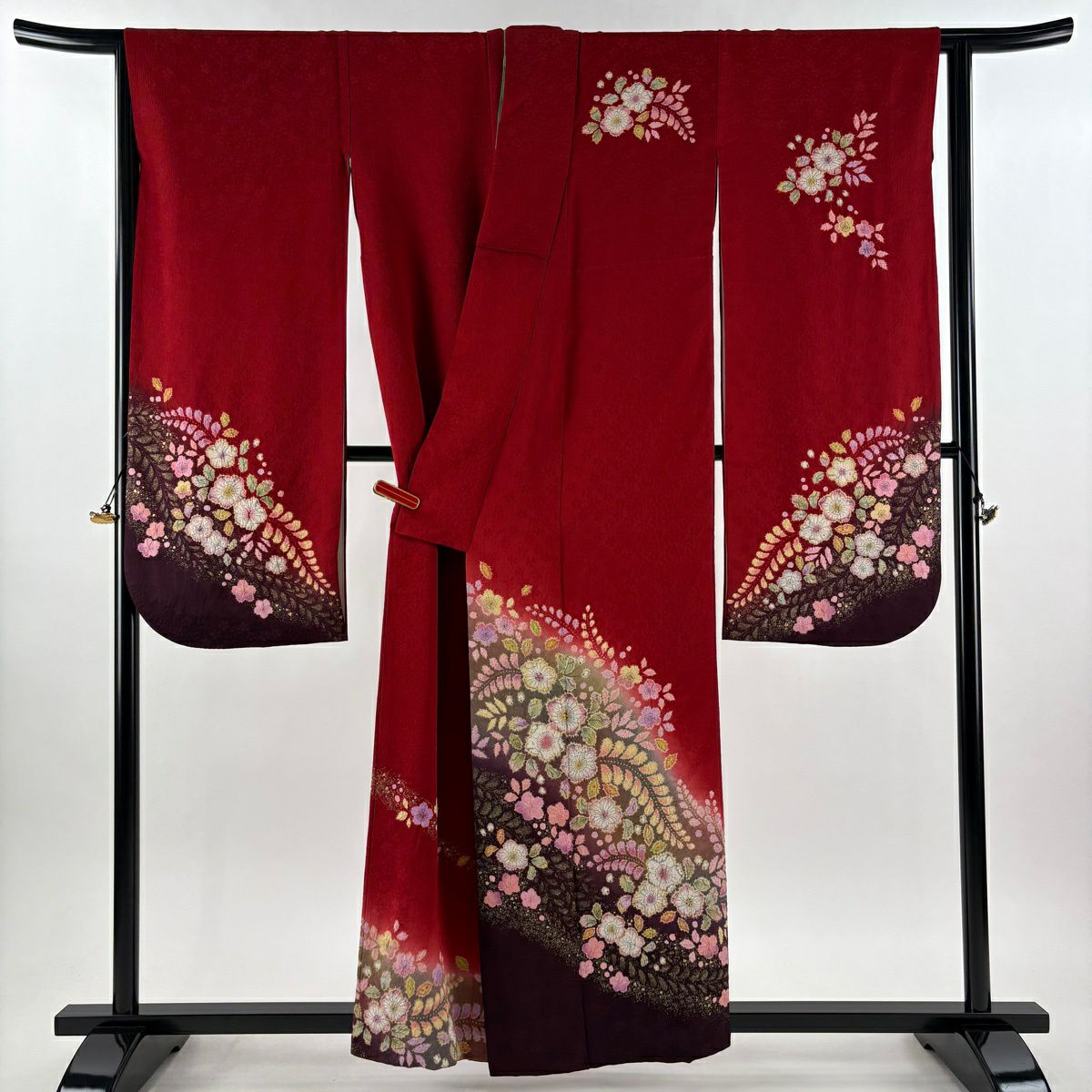 振袖禮服 身長157.5cm 袖長65cm M 雙層 德永憲峯 落款あり 辻花染 金銀彩 漸層 紅 純蠶絲 逸品級