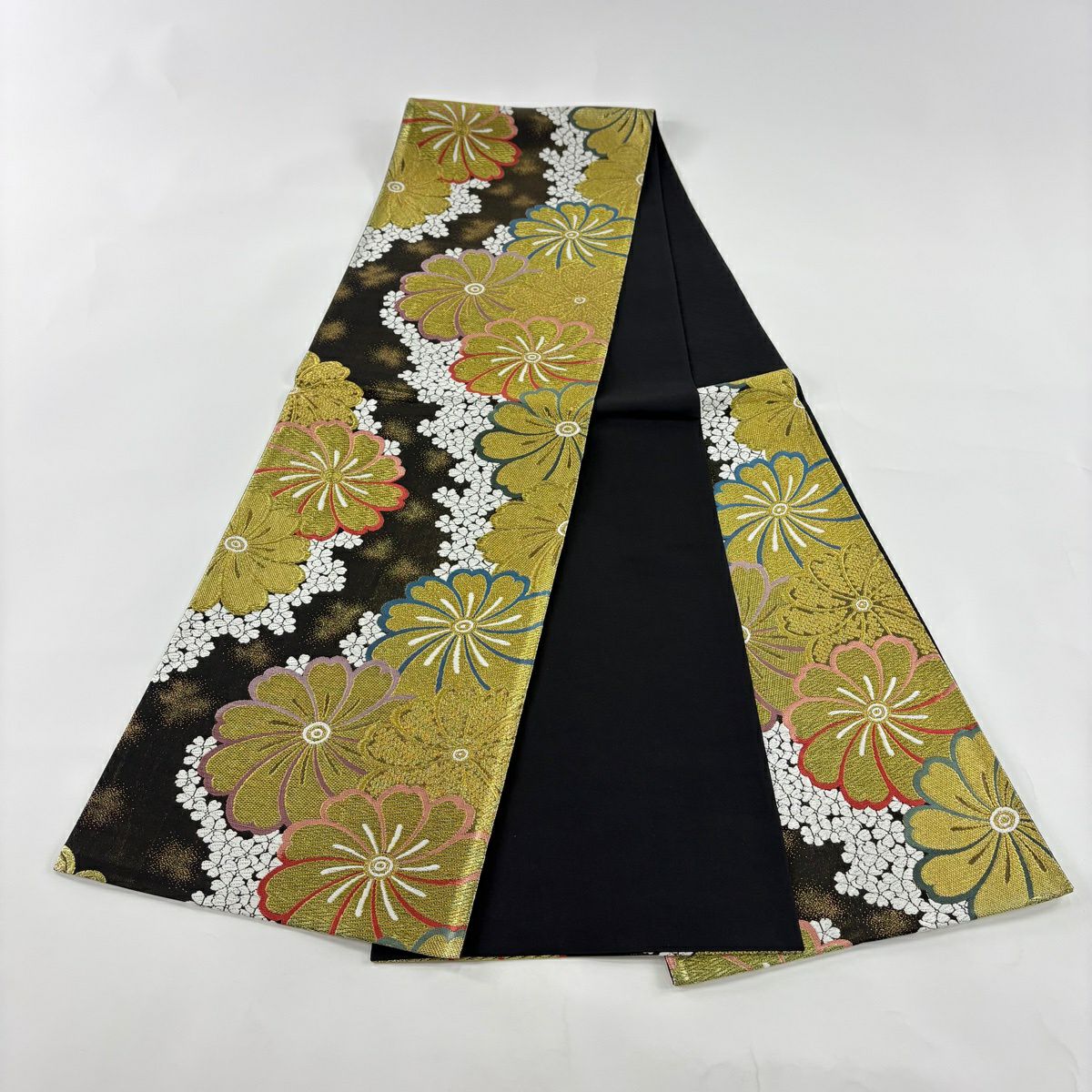 【美品】 袋帶 秀品級 花 金絲 金金箔 金茶 六通 純蠶絲