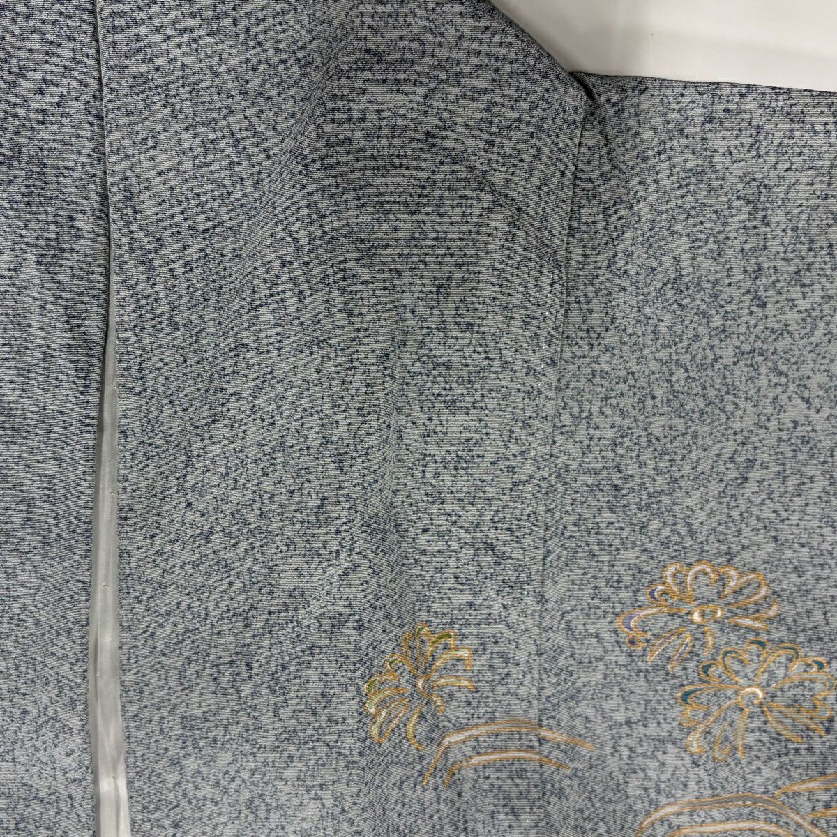 訪問服 身長162.5cm 袖長64cm M 雙層 鏡裏文 花 金彩裝飾 漸層 青灰 純蠶絲 秀品級