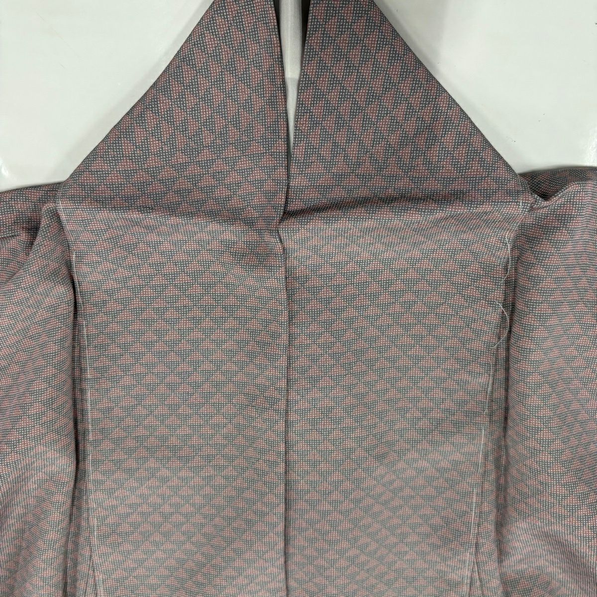【美品】 江戶小紋 身長161.5cm 袖長64cm M 雙層 鱗 灰紫 純蠶絲 秀品級