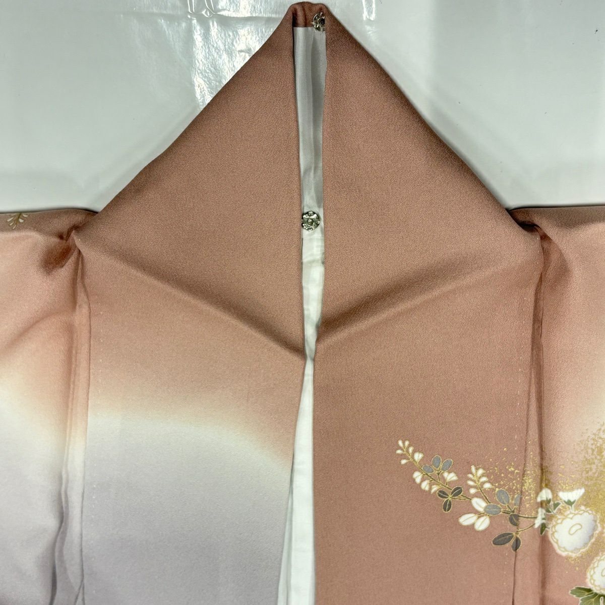 【美品】訪問服 身長152cm 袖長63cm S 雙層 草花紋紋 鴛鴦 金絲 金銀彩 淡紫 純蠶絲 秀品級