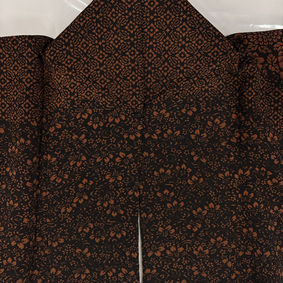 【美品】訪問服 身長159cm 袖長64.5cm M 雙層 草花紋紋 青海波 黑 純蠶絲 秀品級