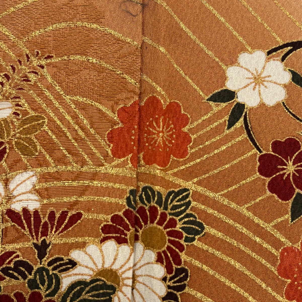訪問服 身長155cm 袖長64.5cm M 雙層 花籠 櫻花 金銀彩 漸層 茶 純蠶絲 優品級