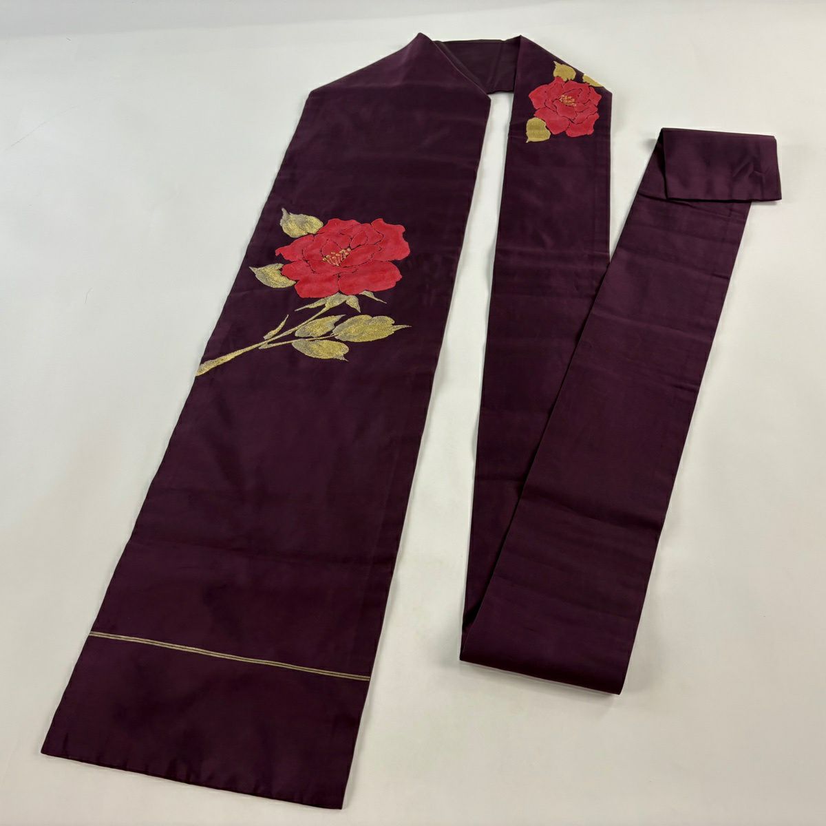 名古屋帶 優品級 枝花 金絲 紫 純蠶絲