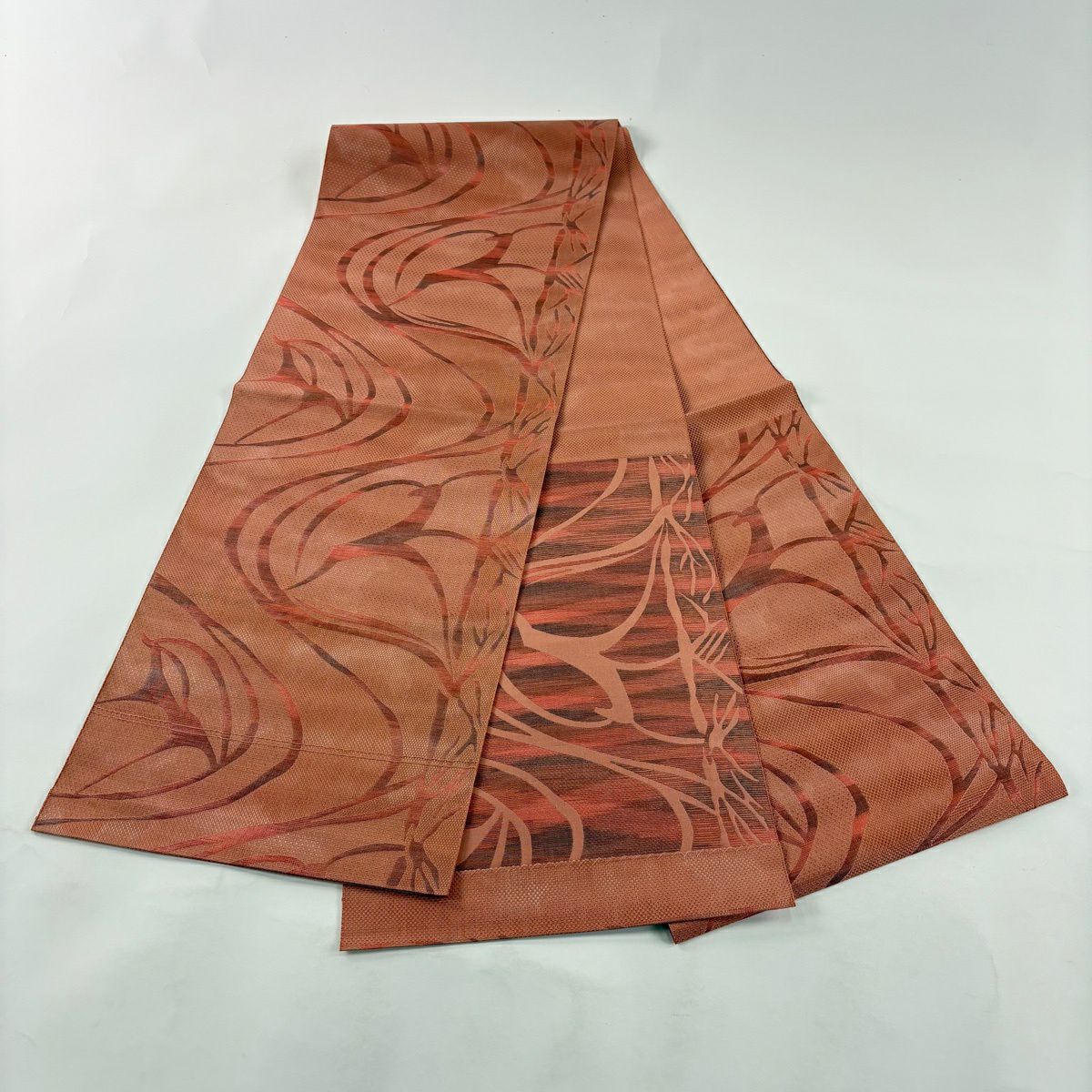 【美品】名古屋帶 優品級 八寸名古屋帶 隧道仕立 動物 漸層 鮭粉色 純蠶絲