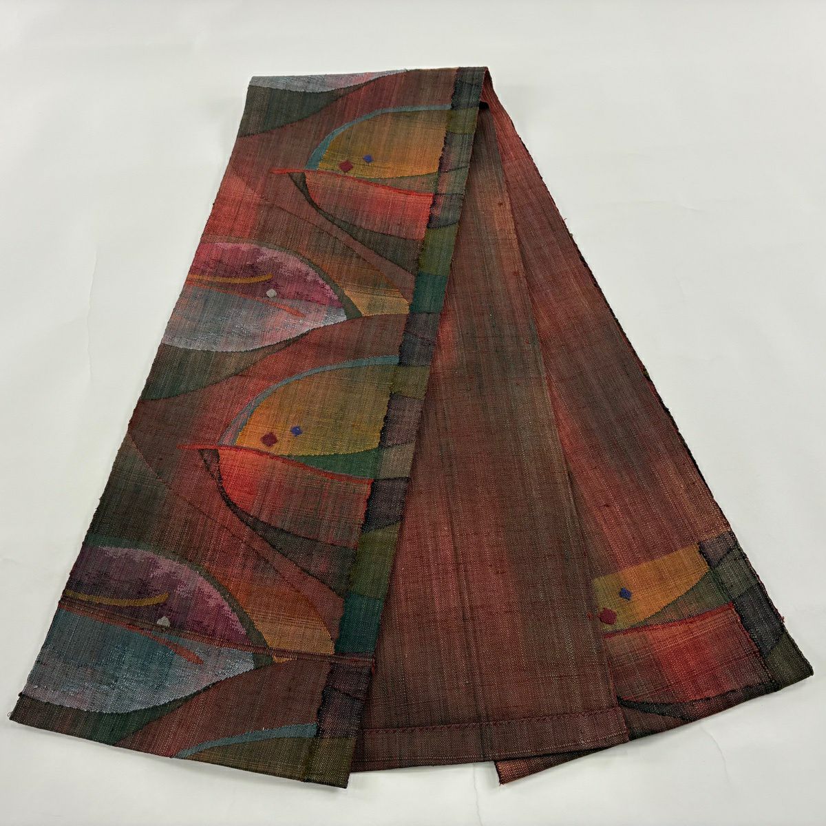 【美品】名古屋帶 秀品級 八寸名古屋帶 幾何圖案 紅紫 純蠶絲
